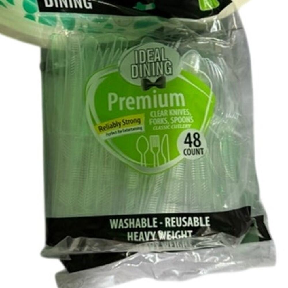 3 Packs Green Premium Plastic Cutlery Heavy Duty Reusable Wash Party Utensils